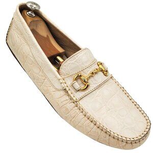 Aldo Brue Men size 11 Beige Crocodile Embossed Leather Driving Loafer shoe Italy